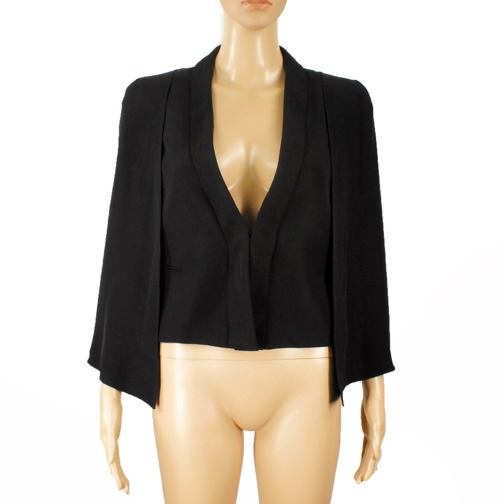 Armani Collezioni Chic Slick Black Silk Blend Vest Cape Overcoat Blazer